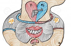 Illustration of a man, love, hate and sex conceptual hand drawn picture. Artistic drawing, masculinity concept.