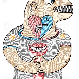 Illustration of a man, love, hate and sex conceptual hand drawn picture. Artistic drawing, masculinity concept.