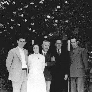 George Hines Lowery, Amelia Samano Bishop, Emil Witschi, Isaac Ochoterena, and unidentified man, Biological Institute, Mexico City